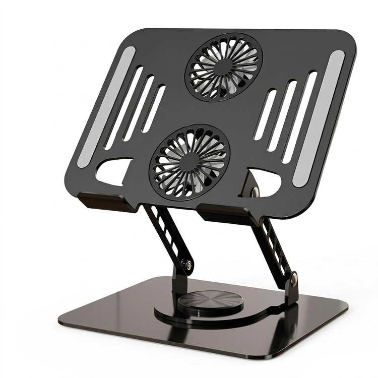 Soporte para portátil con 2 ventiladores y base giratoria